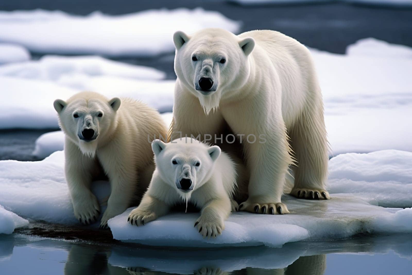 Polar bear with cubs on ice floe. Generative AI High quality illustration