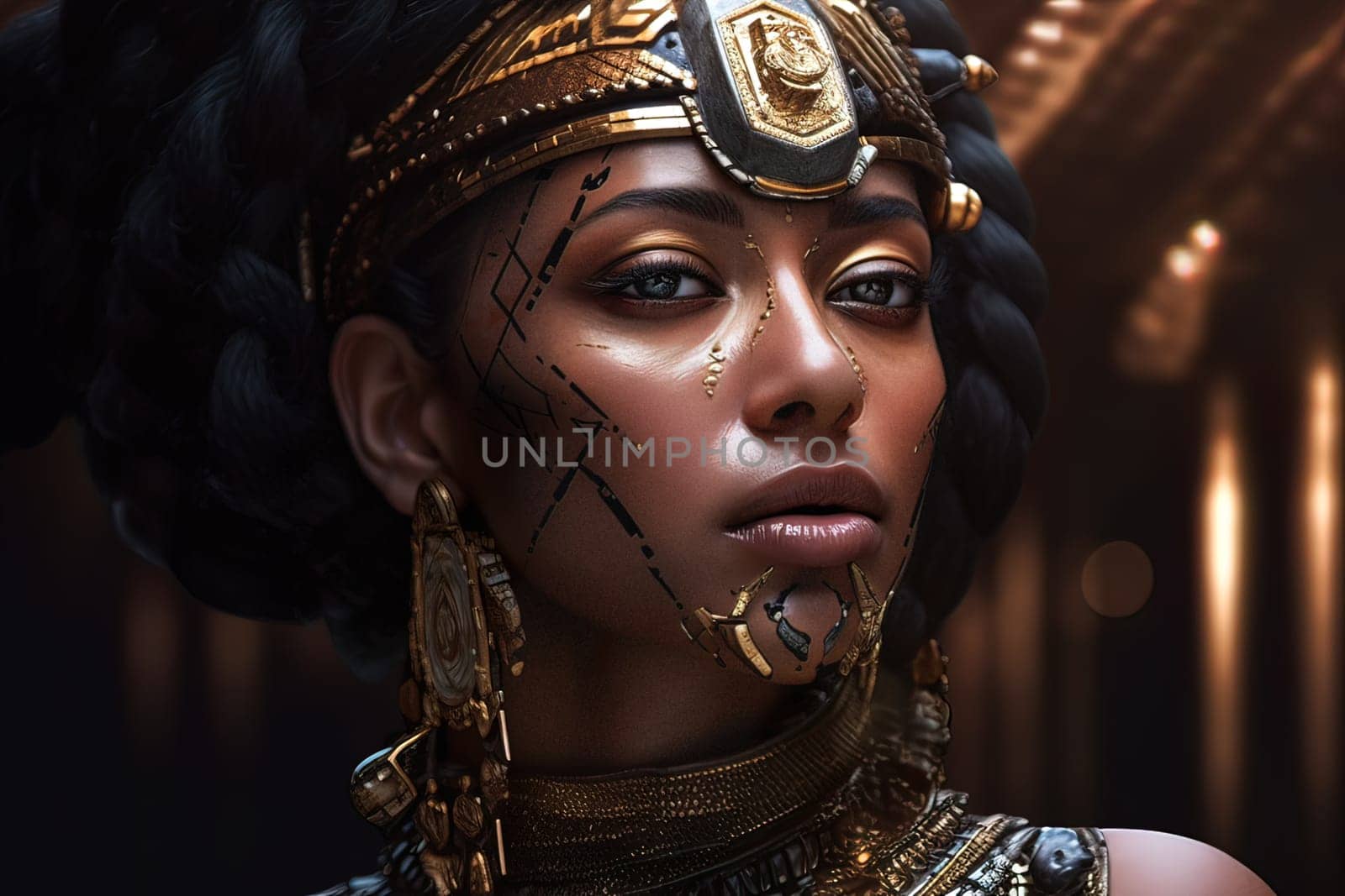 Portrait of an African American woman in the style of an Egyptian goddess. Generative AI. by Yurich32