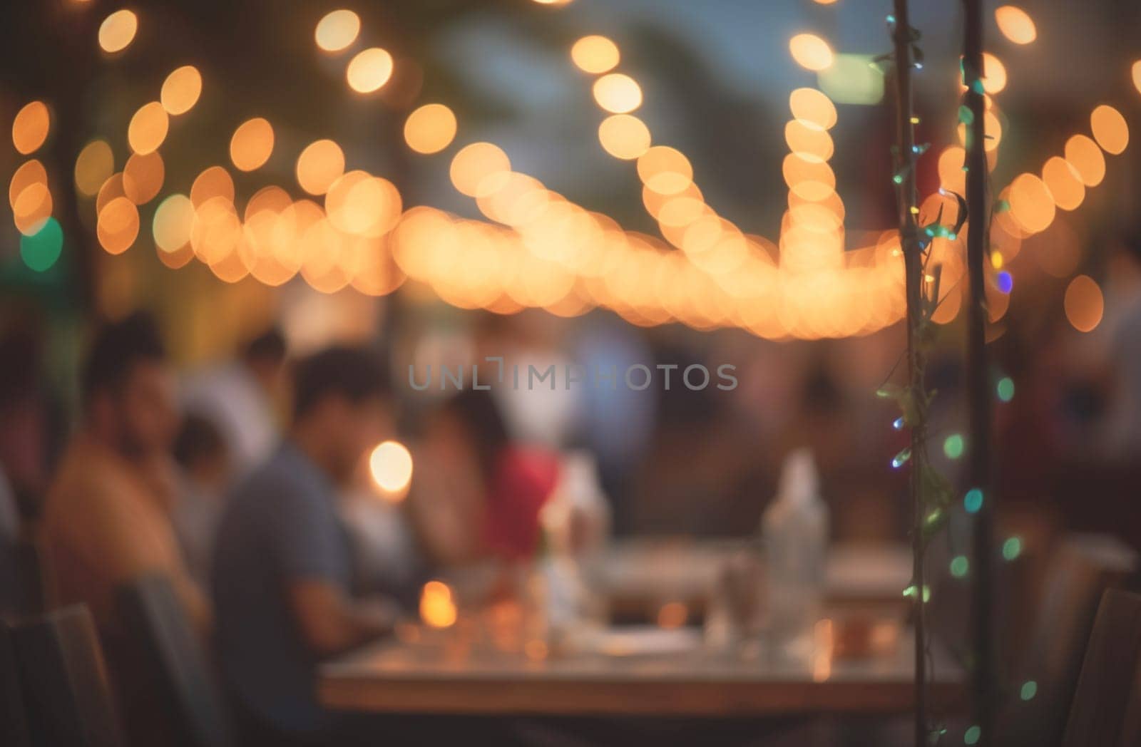 Abstract Blurred image of Night Festival in garden with bokeh for background usage. Concept of vintage tones.