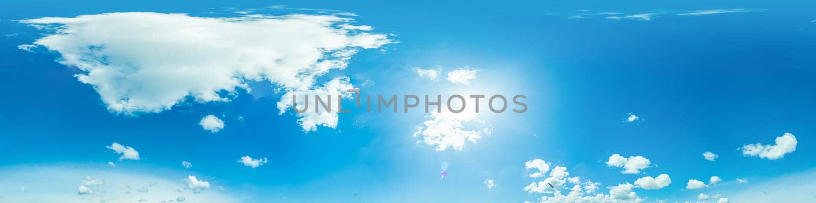 blue sky panorama with puffy clouds, for compositing in 3D graphics and aerial spherical panoramas as a sky dome by Matiunina