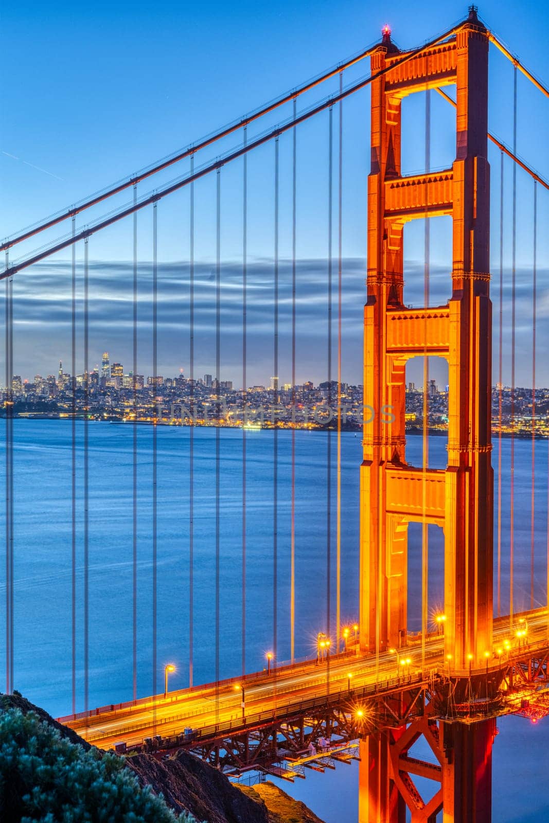 Detail of the famous Golden Gate Bridge at dawn by elxeneize