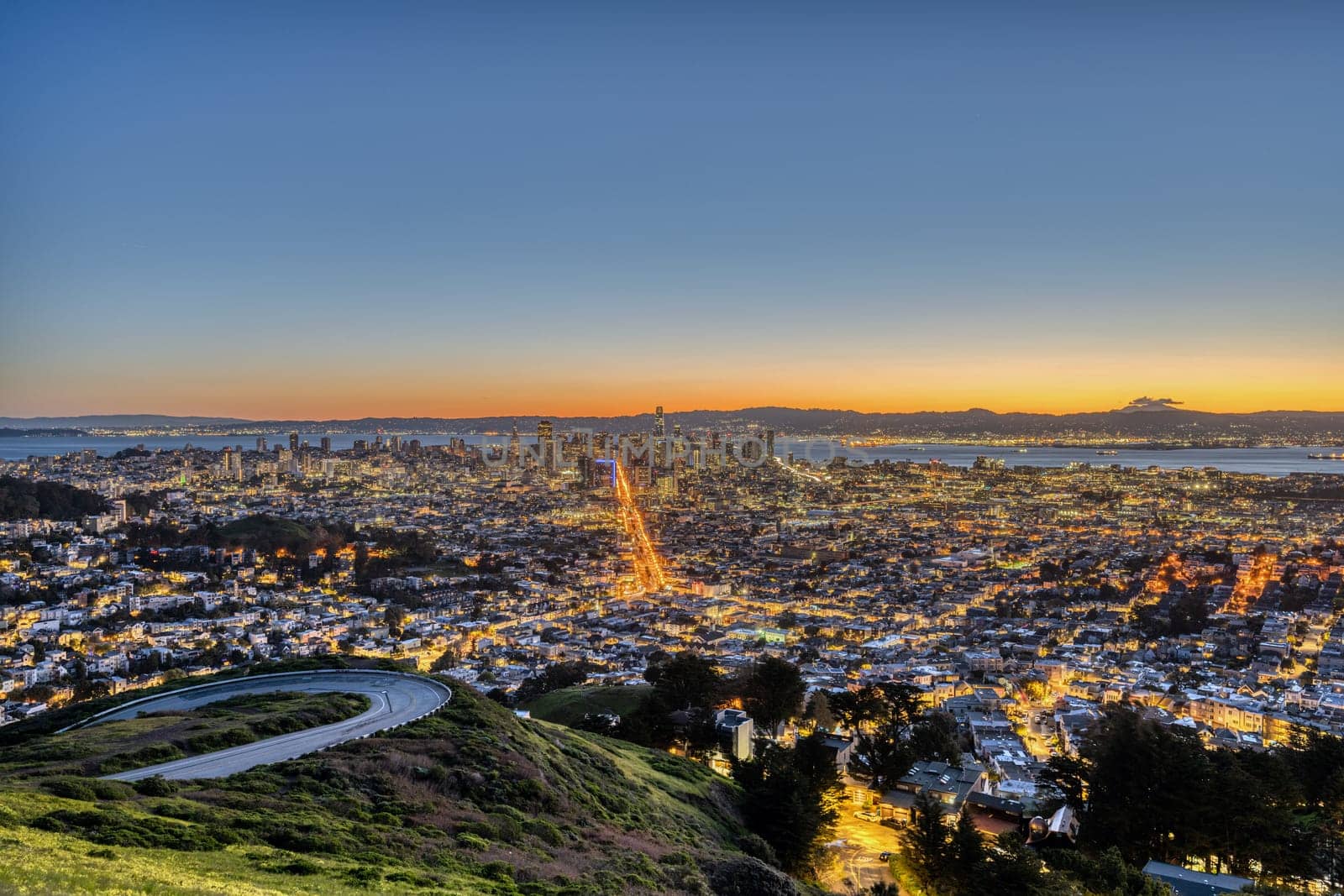 The skyline of San Francisco in California before sunrise