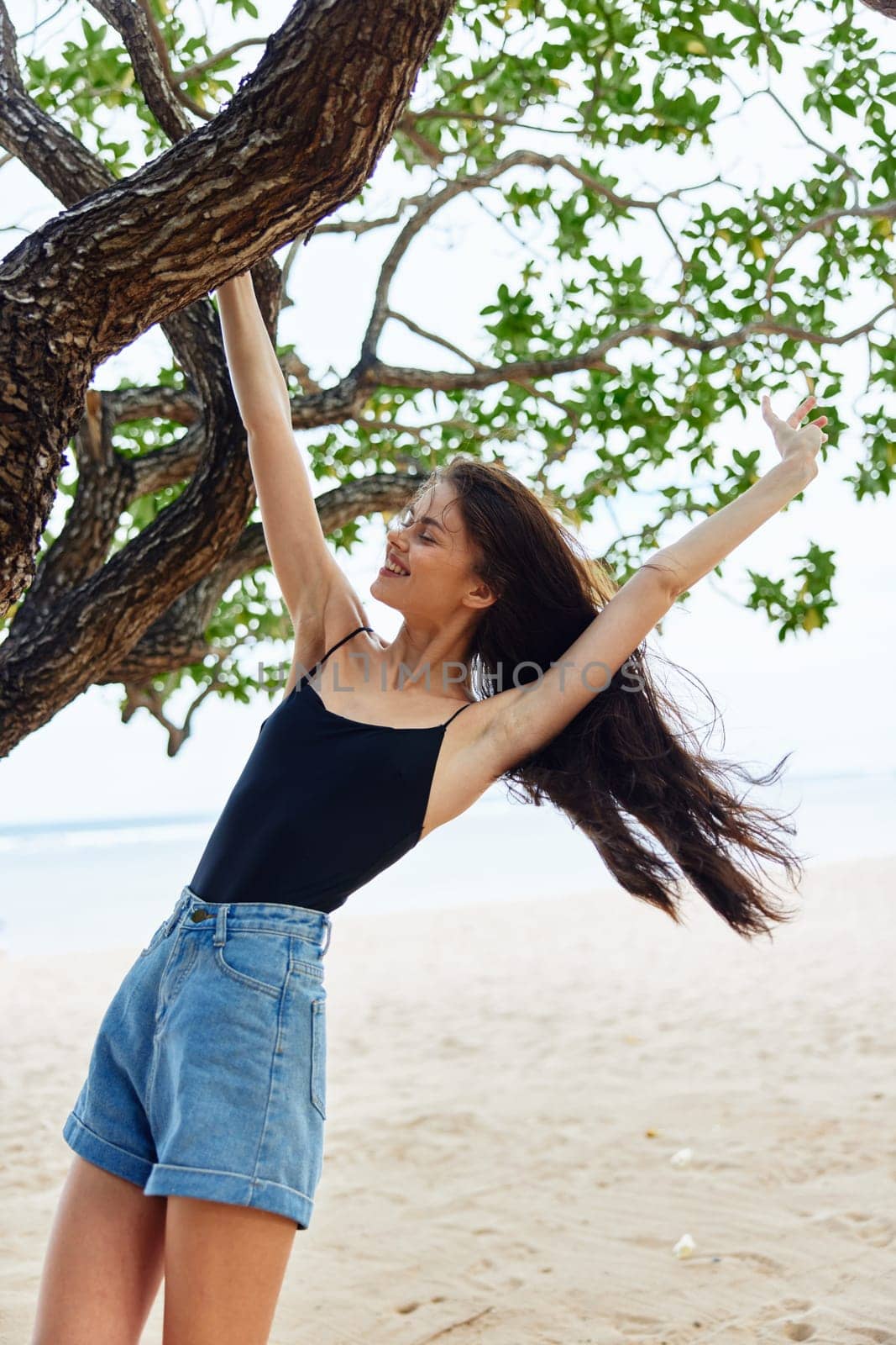 woman relax smiling sea vacation sky tree nature lifestyle hanging paradise by SHOTPRIME