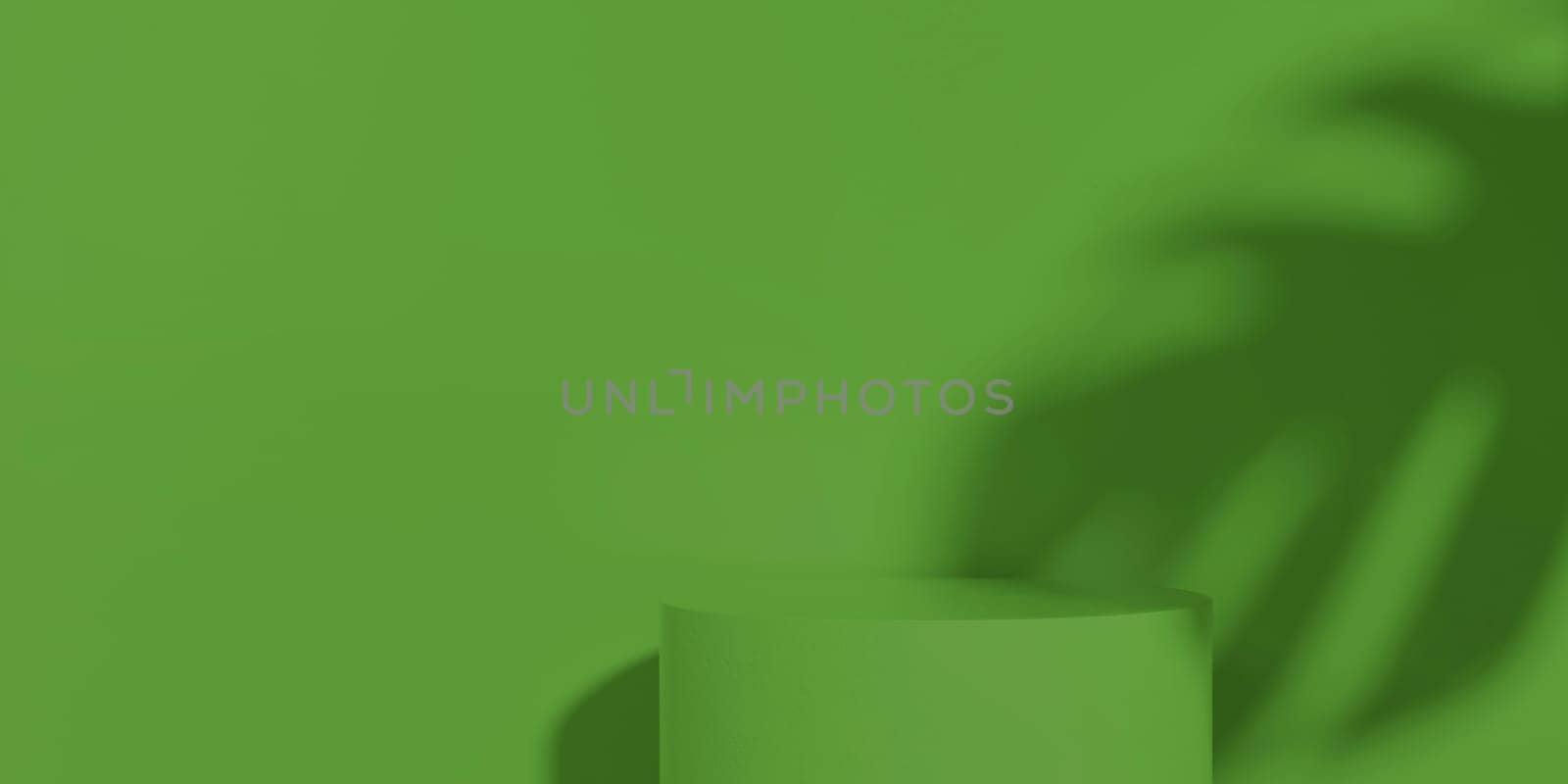 Platform podium with natural light on green background for product display. Sustainability concept. by ImagesRouges