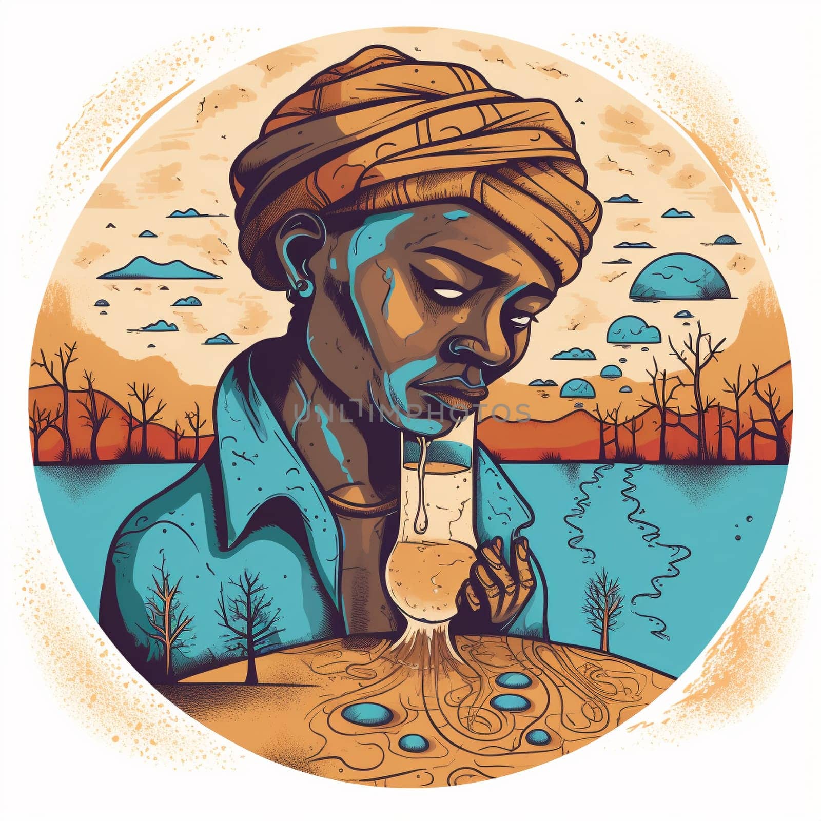 This image depicts a person or community affected by drought or flooding as a result of climate change. It highlights the urgency of conserving water resources in the face of climate change. Climate change is having a significant impact on water resources, with more frequent droughts and floods affecting communities around the world. This image shows the human impact of climate change on water resources and emphasizes the urgent need for action to conserve water and mitigate the effects of climate change. By raising awareness of the link between water and climate change, this image encourages viewers to take action to protect our planet's water resources.