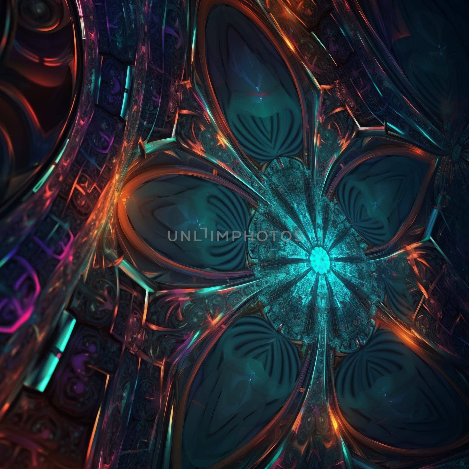 This abstract wallpaper features a series of intricate patterns, all rendered in neon colors. The patterns are arranged in a complex, geometric pattern, with the colors blending together in a smooth, fluid way.