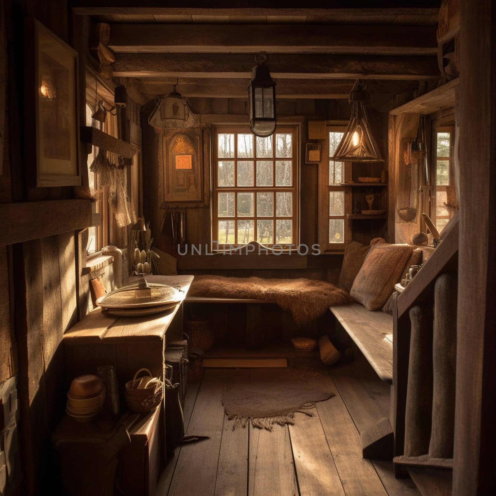 Cozy, Rustic Cabin or Cottage with Warm and Inviting Atmosphere by Sahin