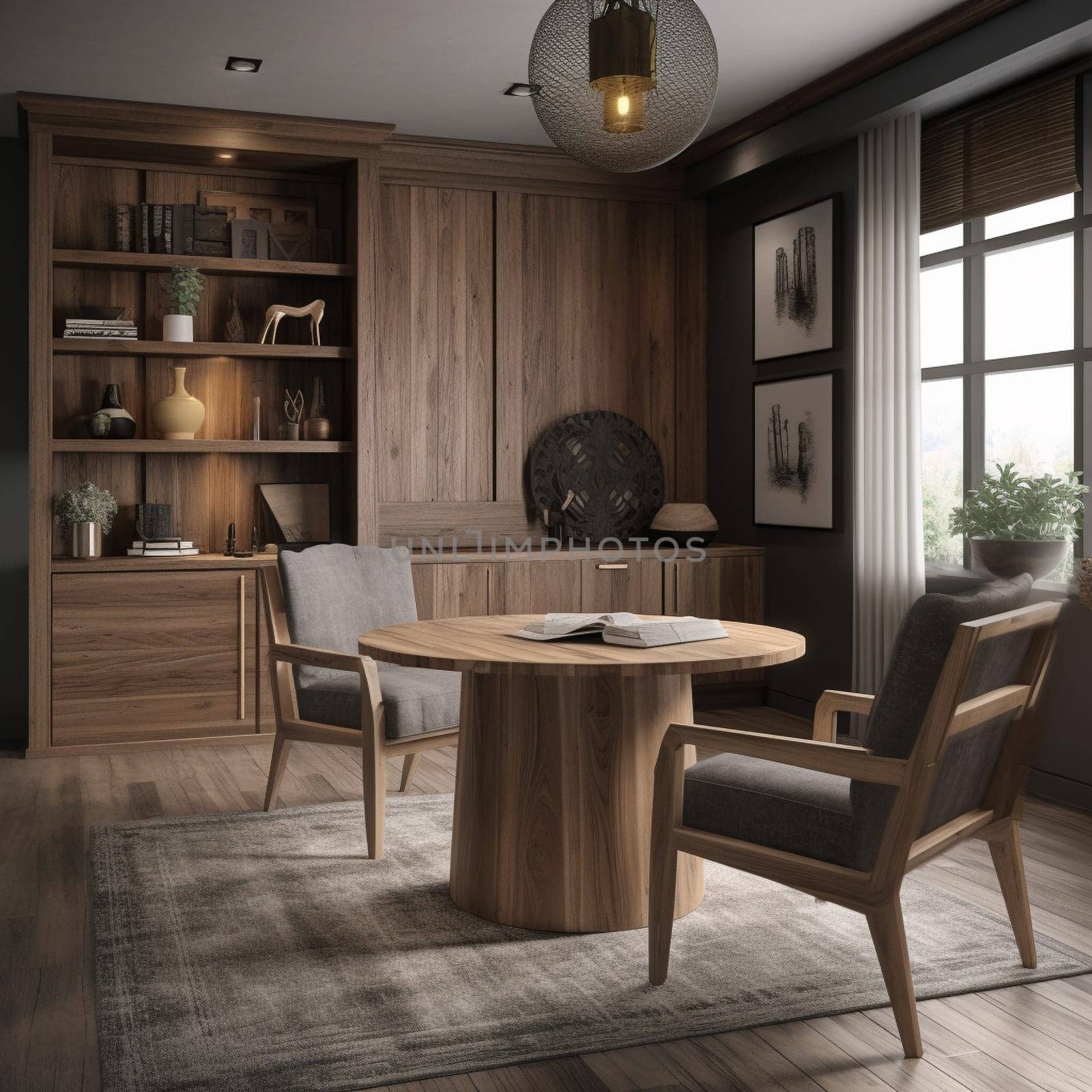 This versatility of wood showcase image highlights the use of wood in different types of furniture such as chairs, tables, and cabinets. The proper lighting and composition techniques create a visually engaging scene that showcases the versatility of wood and its ability to be crafted into many different forms and styles of furniture.