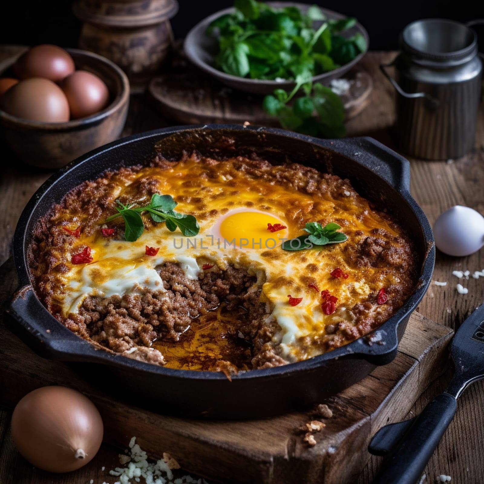 South African Bobotie: Warm and Aromatic Spiced Minced Meat Bake with Yellow Rice and Chutney by Sahin
