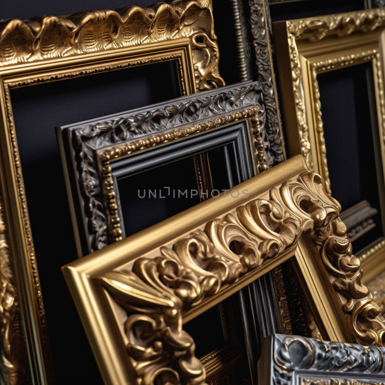 This woodworking in decorative picture frames showcase image highlights the importance of woodworking in creating ornate and decorative wooden picture frames by showcasing different types of frames. The proper lighting and composition techniques emphasize the intricate and delicate design of each frame, showcasing the creativity and skill involved in crafting these beautiful works of art.