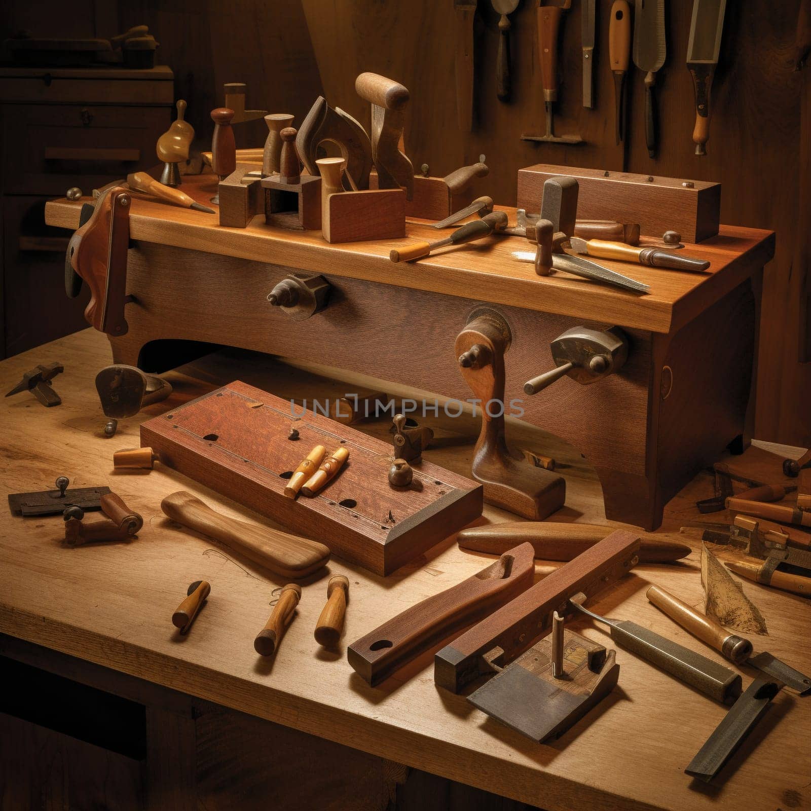 This hand tools showcase image highlights the importance of hand tools in woodworking by showcasing different types of hand planes, hand saws, and chisels. The proper lighting and composition techniques emphasize the craftsmanship and skill involved in using these tools, showcasing the attention to detail and accuracy that is necessary for a successful woodworking project.