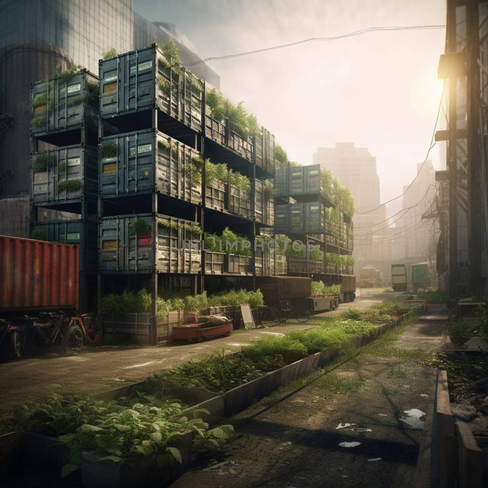 This image captures the resourcefulness and creativity of urban farming practices, showing a garden growing in an unusual space, like an abandoned parking lot or an old shipping container. The garden is a testament to the power of repurposing and finding new uses for old spaces, and the image conveys the sense of innovation and possibility that comes from growing plants in unconventional environments.