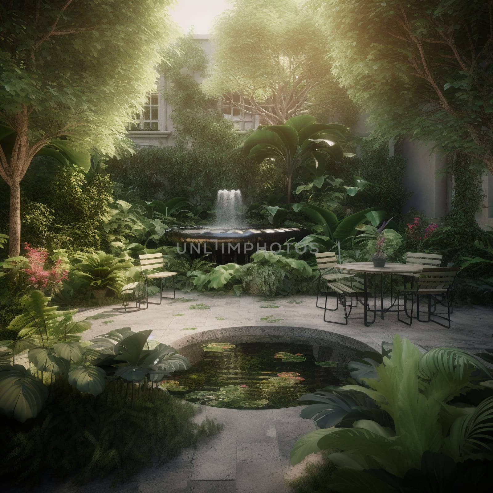 This image captures the importance of finding moments of peace and quiet in urban living, showing a tranquil garden oasis hidden away in the midst of a busy city. The garden is filled with lush plants and a calming water feature, providing a sense of serenity and calm in the midst of the hustle and bustle of the city. The image conveys the sense of renewal and refreshment that comes from connecting with nature, even in small and unexpected ways.