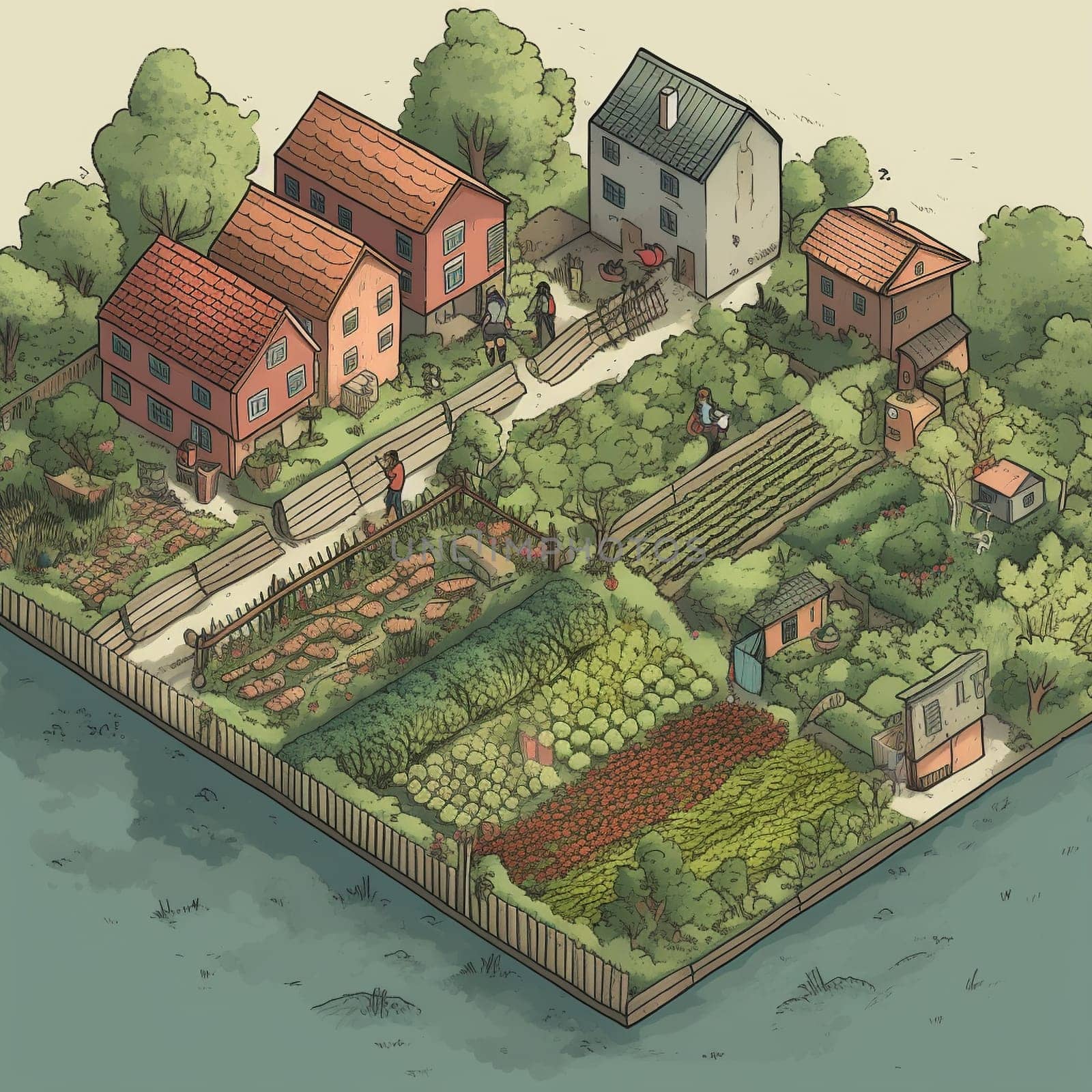 This image captures the balance between urban and rural living, showing an urban farm located on the outskirts of the city and surrounded by natural landscapes like forests or mountains. The image conveys the sense of harmony and connection that comes from bringing together urban farming and nature, and highlights the potential for urban farming to bring people closer to the land and to the natural world.