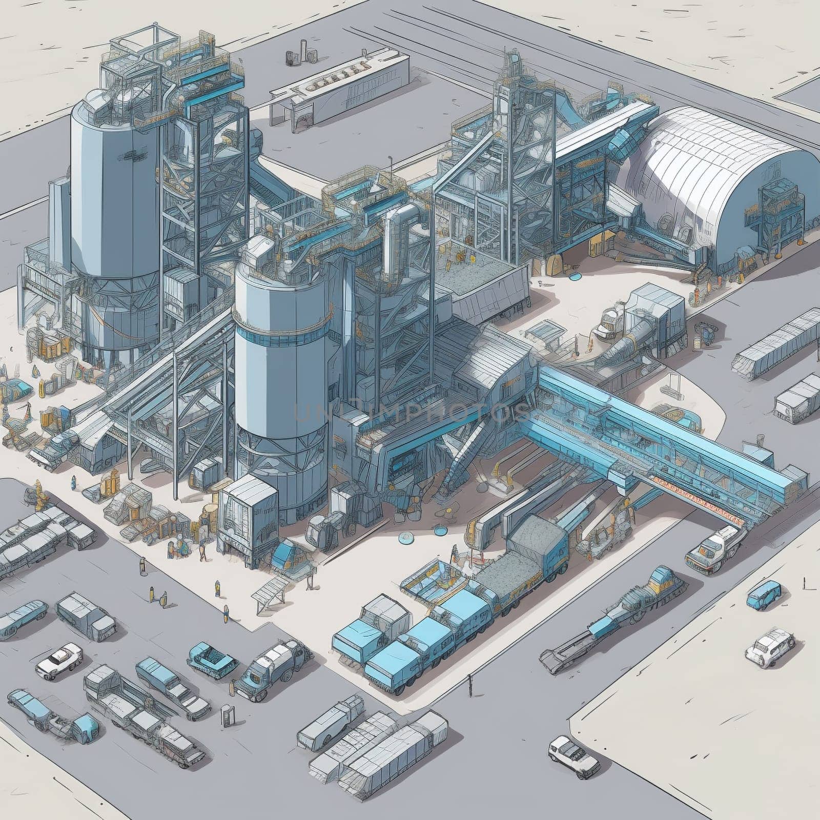 Explore the intricate technology and infrastructure involved in waste-to-energy facilities with this image of a large waste-to-energy plant. The complex network of machinery, conveyors and other equipment are all designed to help turn waste into clean, renewable energy.