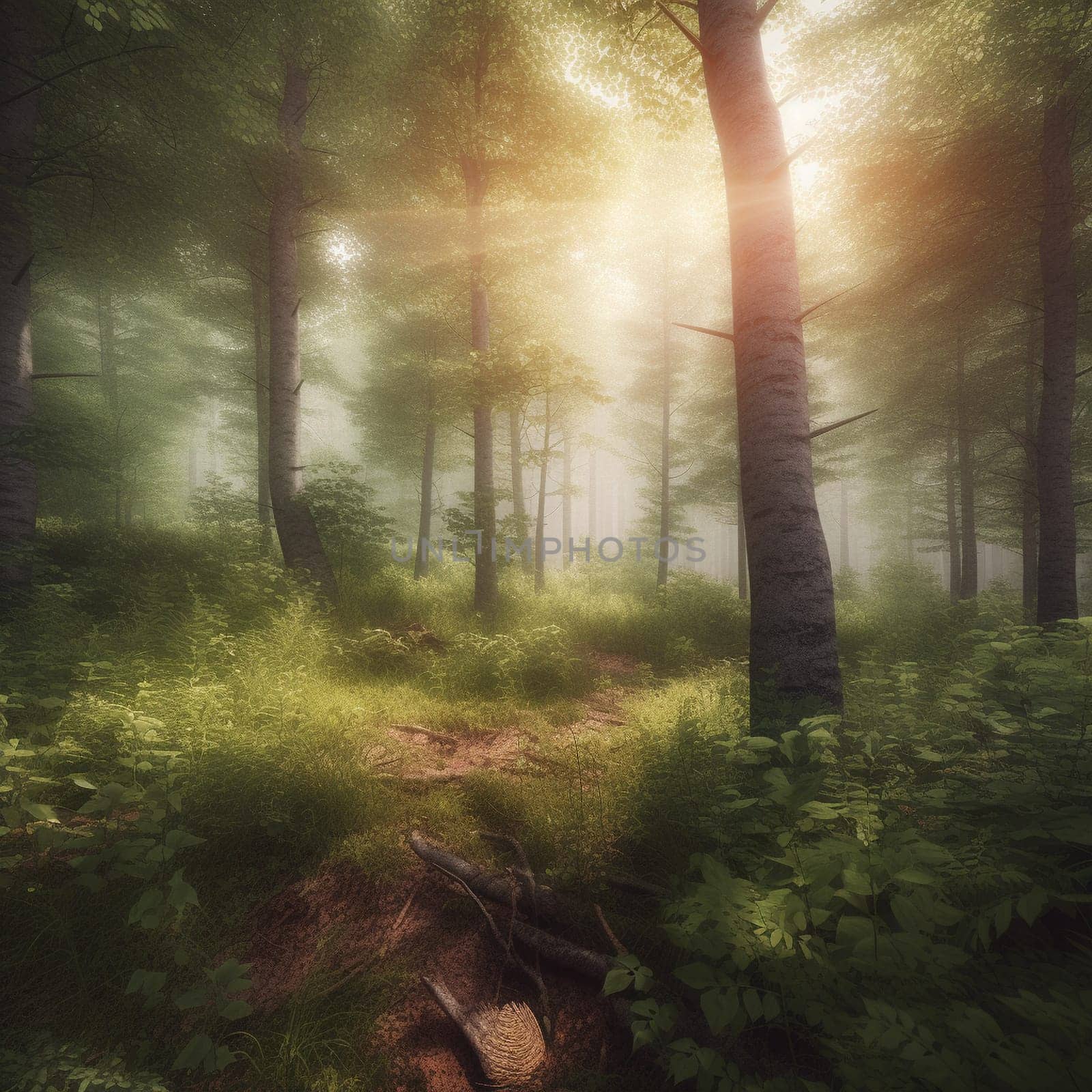 Step into a world of natural beauty and serenity with this stunning forest scene. The forest could be dense and lush, with tall trees and soft undergrowth that invite exploration and contemplation. There's a sense of calm and tranquility that permeates the scene, with the sounds of birds and rustling leaves in the background. This is a place to escape from the stress of everyday life and find inner peace.