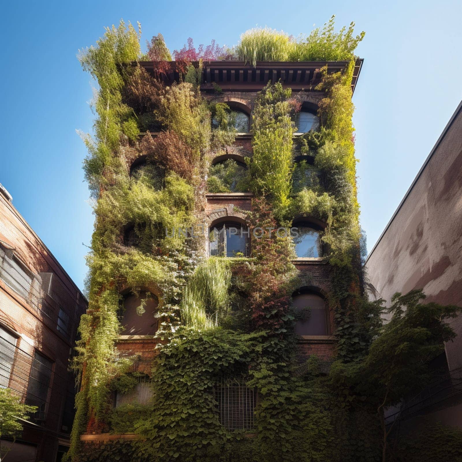 This image captures the sense of innovation and creativity that comes from growing a garden vertically up the side of a building on a bustling city street. The garden is filled with vibrant plants and flowers that thrive in the urban environment. The image conveys the sense of beauty and possibility that comes from seeing something unexpected and unconventional growing in the heart of the city.