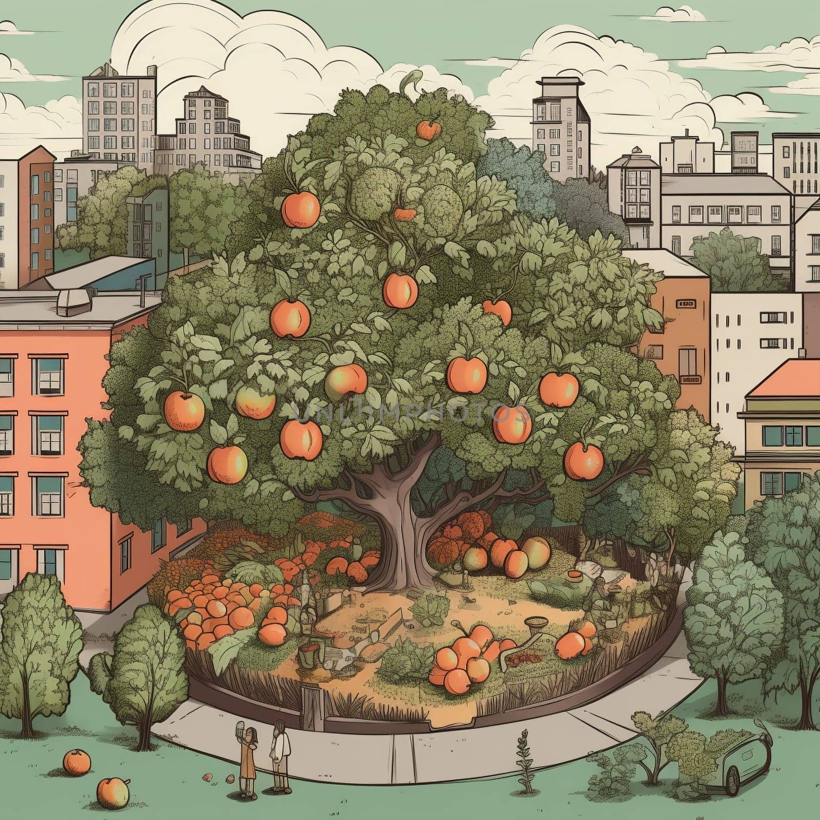 This image captures the sense of abundance and sustainability that comes from an orchard growing in the heart of the city, filled with fruit trees bursting with apples, pears, and other delicious fruits. The orchard is a testament to the possibilities of growing your own food in the city, and the image conveys the sense of pride and satisfaction that comes from harvesting your own fruit in an urban environment.
