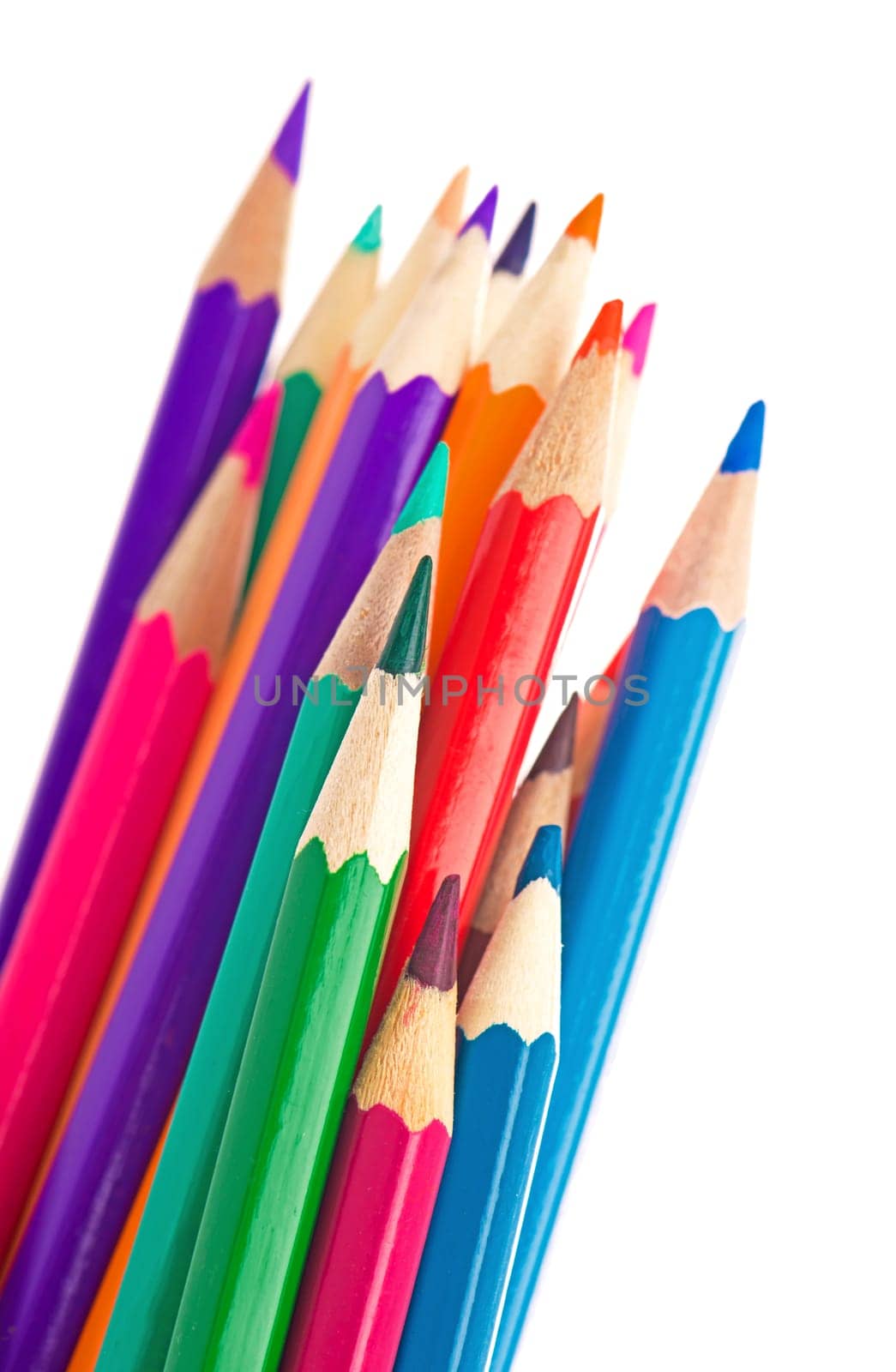 Colour pencils isolated on white background close up