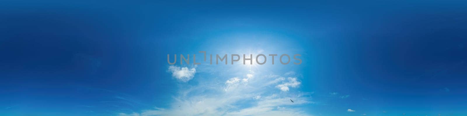 blue sky panorama with puffy clouds, for compositing in 3D graphics and aerial spherical panoramas as a sky dome by Matiunina