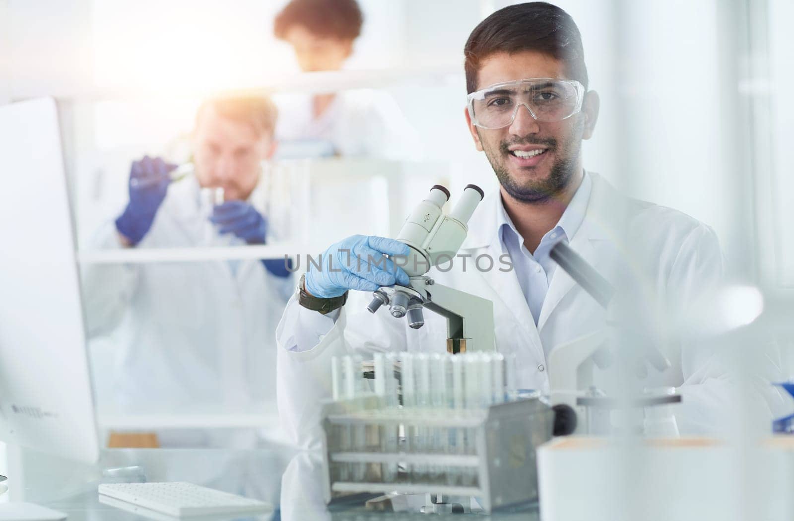 Focused male scientist working in laboratory