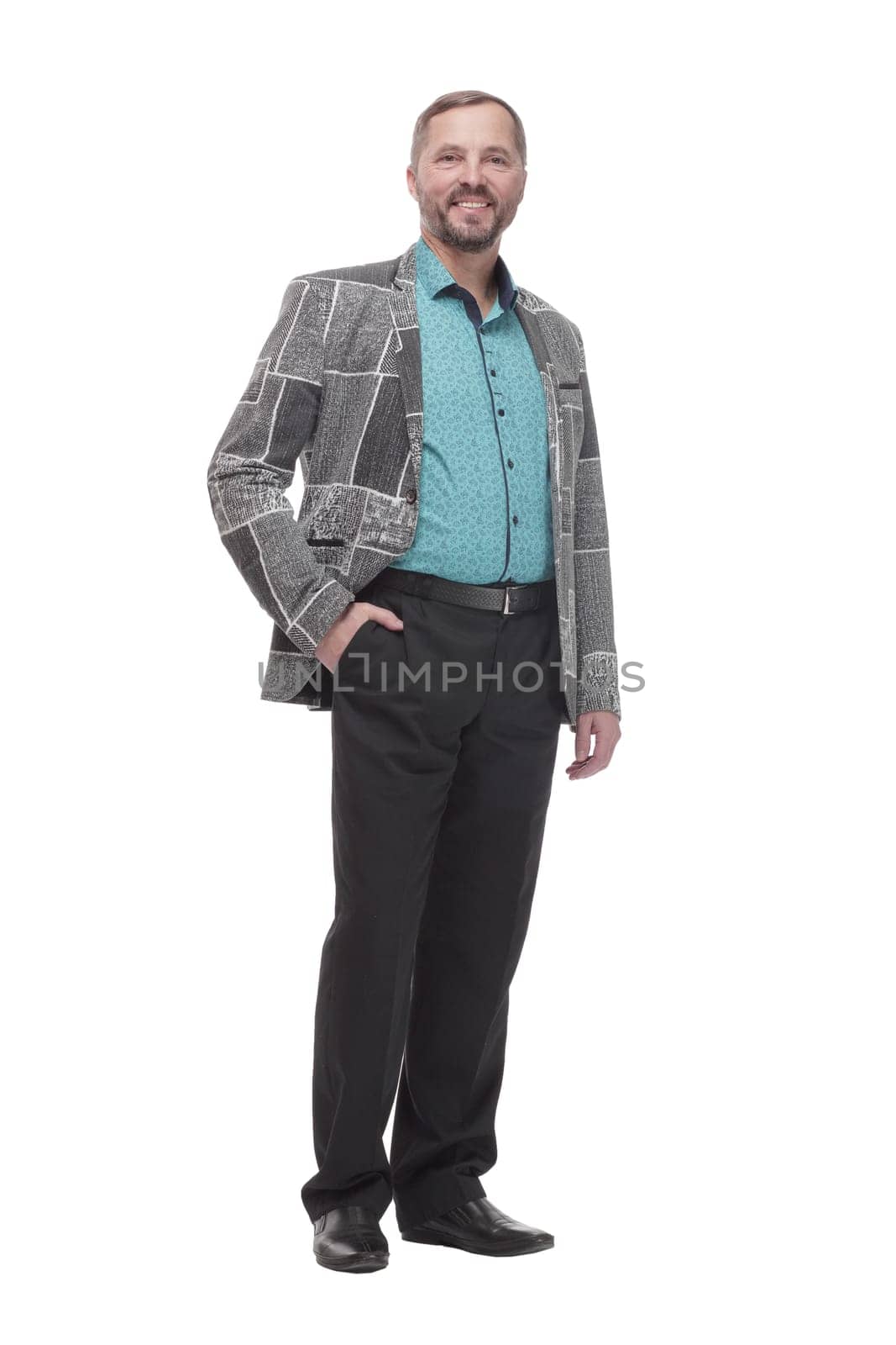 full-length. casual man in a checked jacket. isolated on a white background.