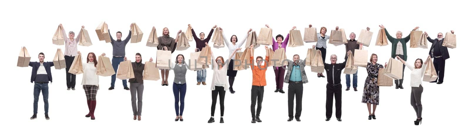 collage of shoppers holding shopping bags high