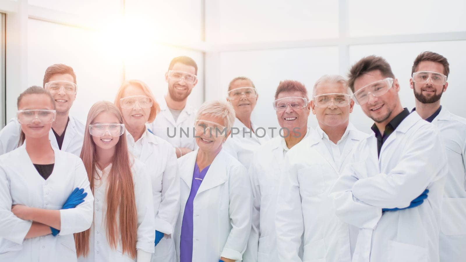 close up. a large group of medical researchers standing together. photo with a copy-space.