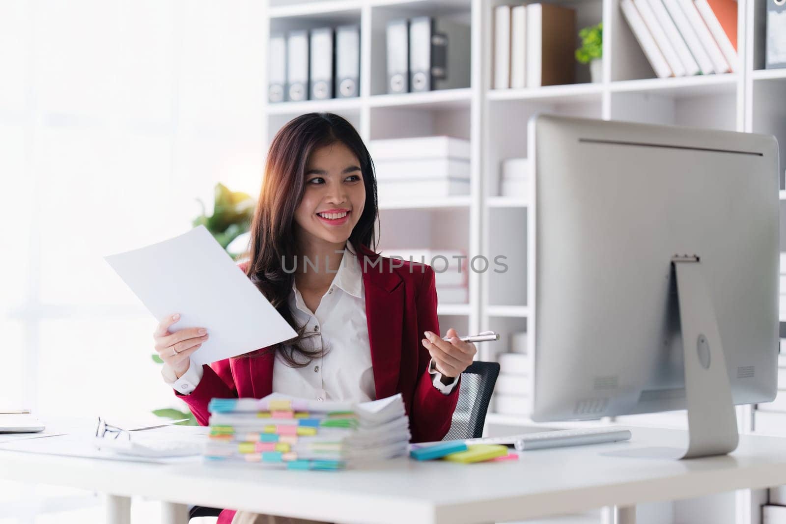 Accountant asian woman working on laptop and do document, tax, exchange, accounting and Financial advisor concept.