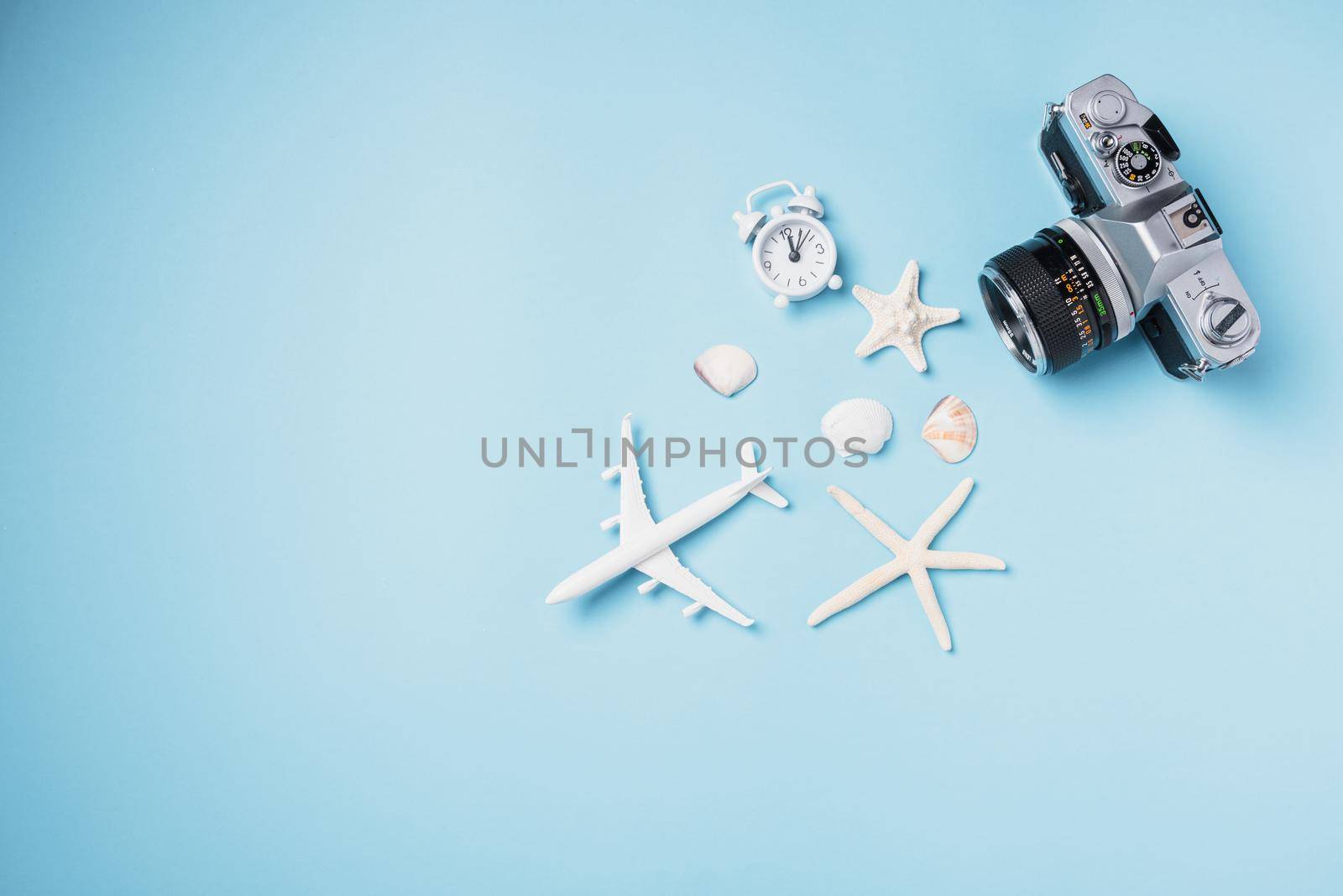 camera films, airplane, starfish, shells traveler tropical accessories by Sorapop