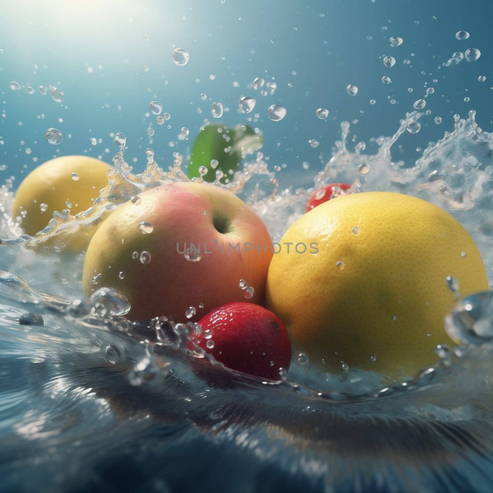strawberry vitamin green fresh background food fruit water liquid drop healthy. Generative AI. by SHOTPRIME