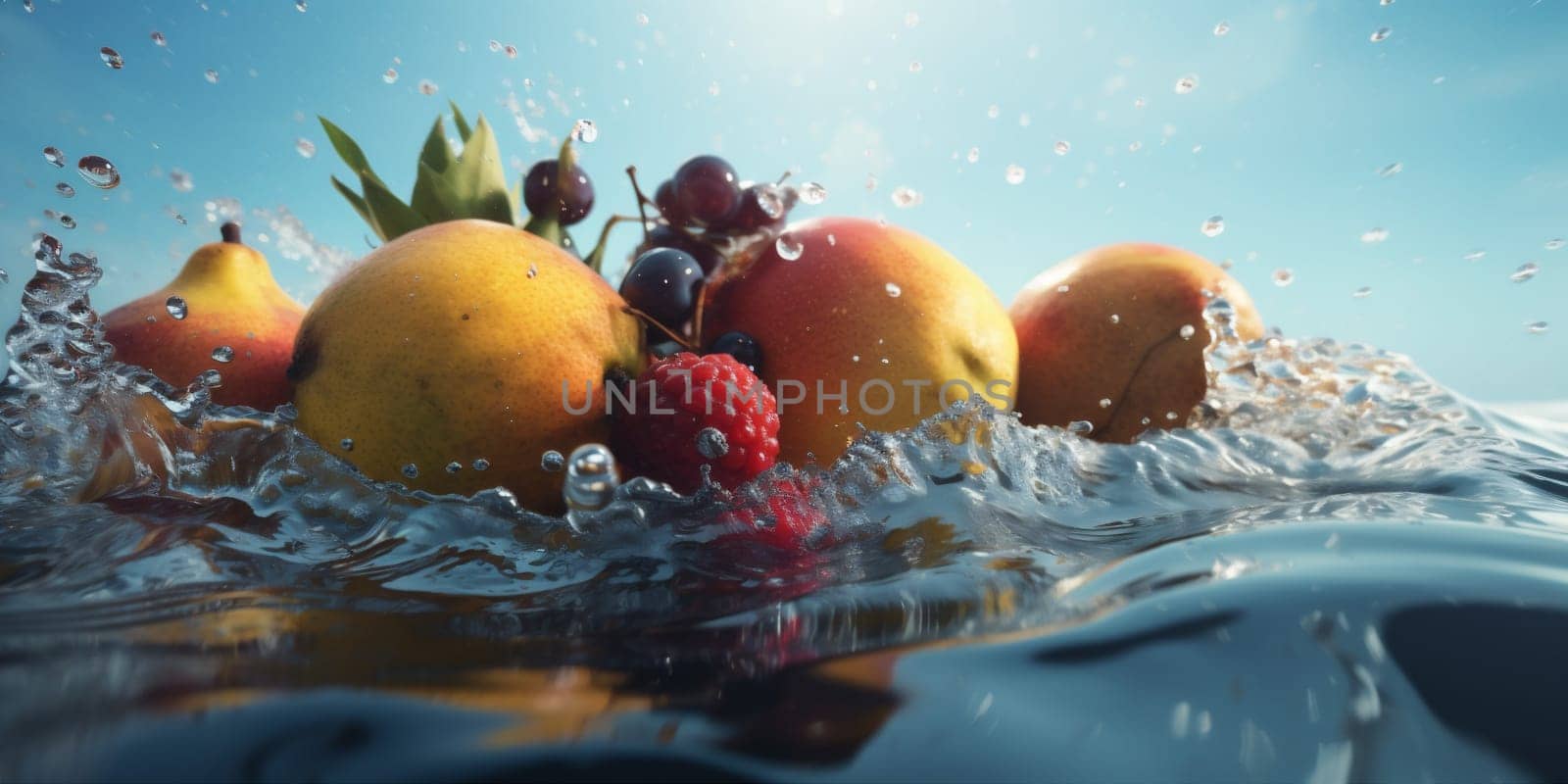 banana ingredient water healthy strawberry grape market delicious health drop vitamin agriculture green background fresh fruit black natural nature red food. Generative AI.