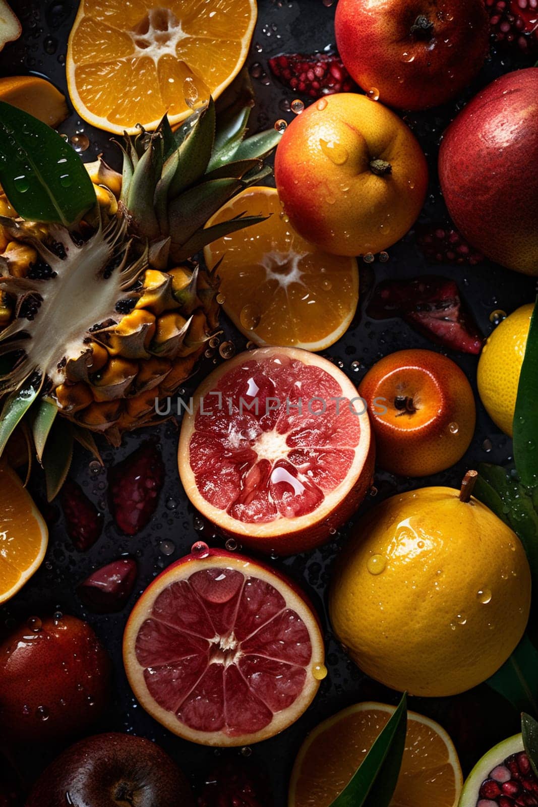 fruit food strawberry background healthy fresh vitamin drop lemon green water. Generative AI. by SHOTPRIME