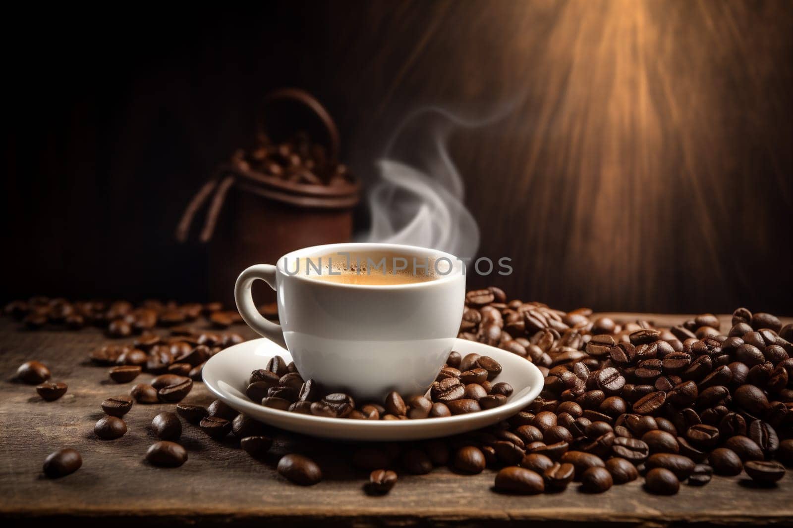 morning espresso brown breakfast aroma mug bean cup cafe drink. Generative AI. by SHOTPRIME