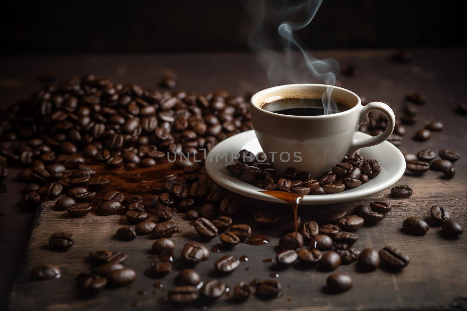 brown cup cafe espresso mug drink aroma morning bean breakfast. Generative AI. by SHOTPRIME