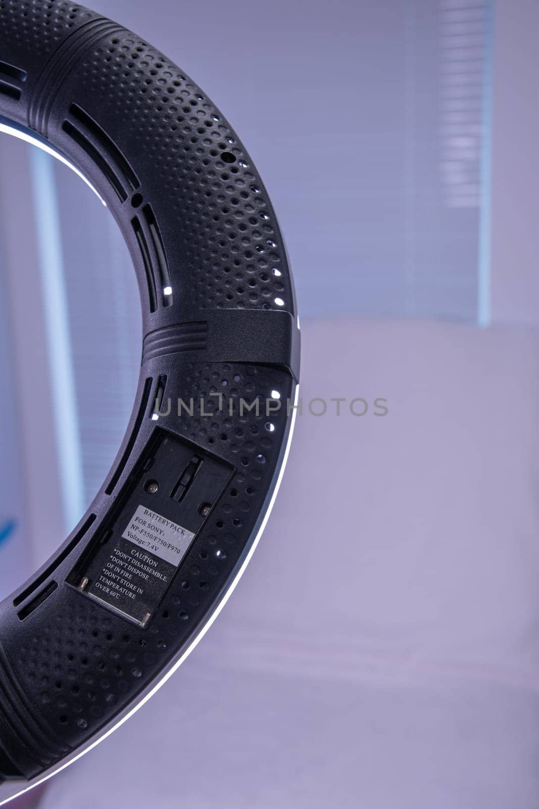 circular neon LED lamp in a beauty salon, Popular modern light for make-up and beauty care. High quality photo