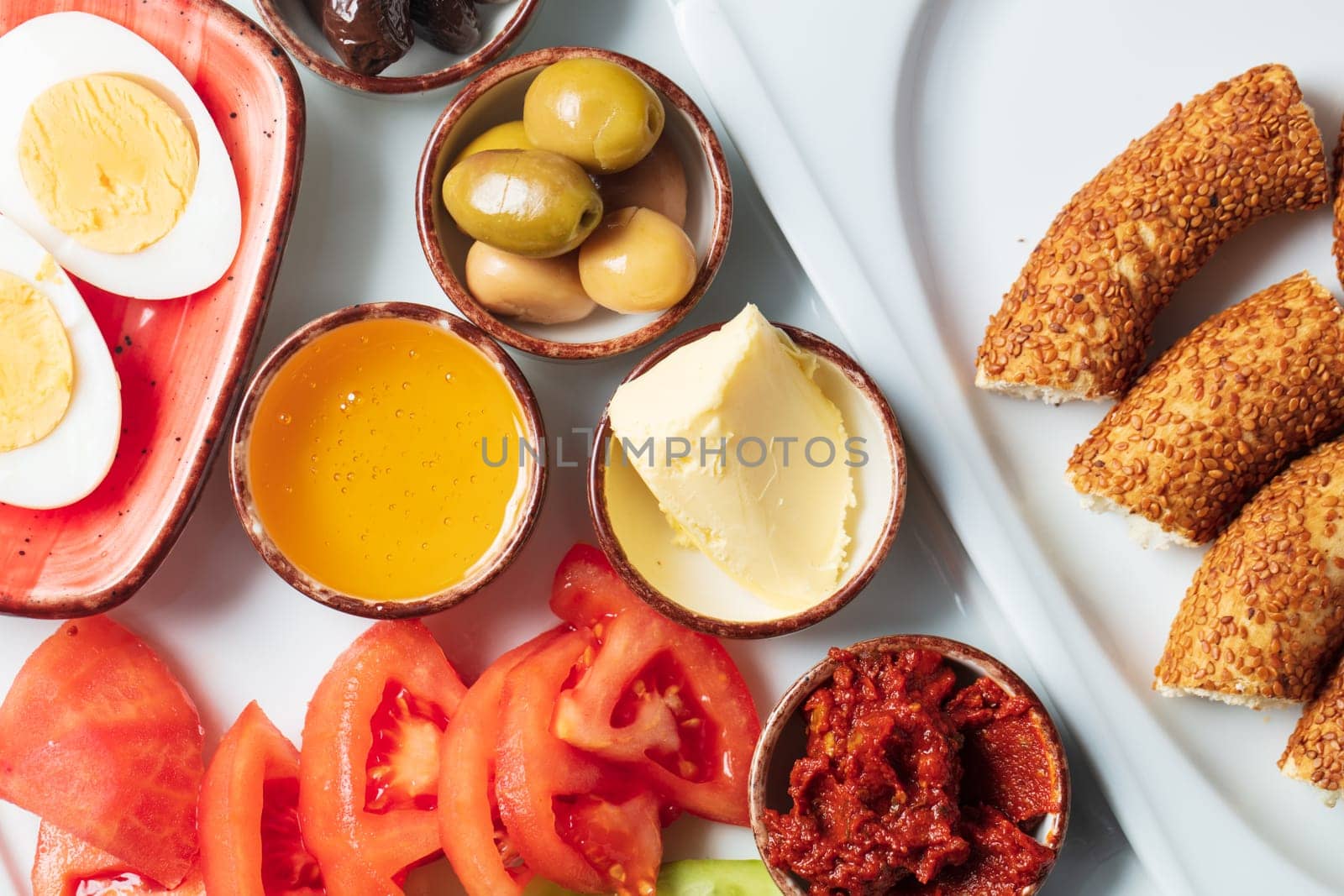 Traditional delicious Turkish breakfast, food concept photo. High quality photo