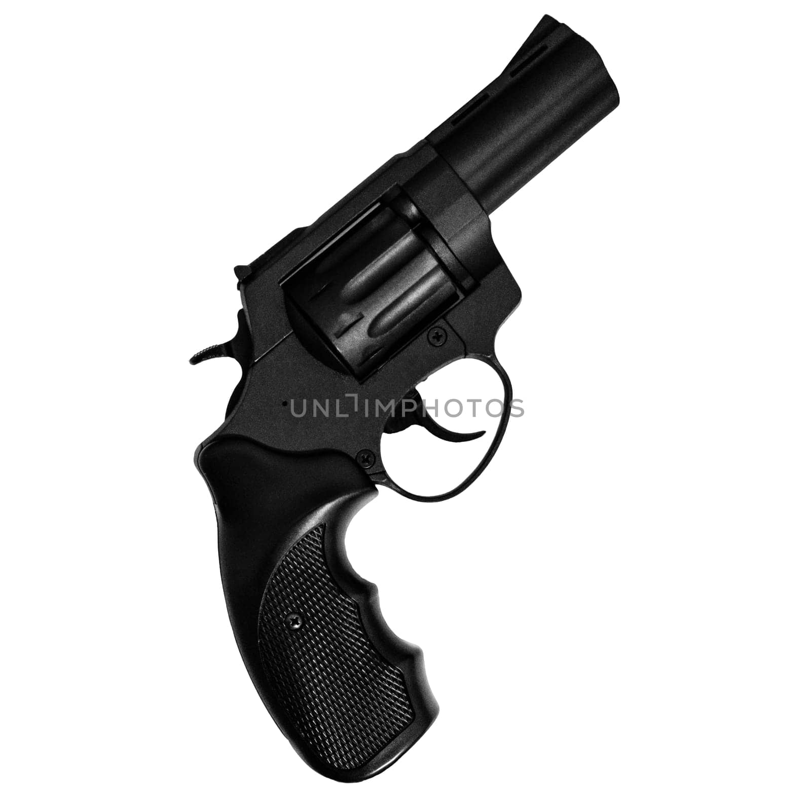 Revolvers gun isolated on white background. Side view of revolver.