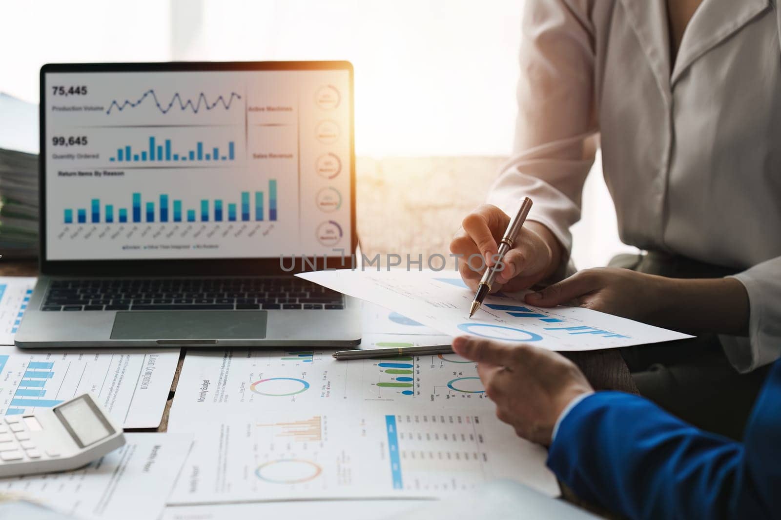 Fund managers team consultation and discuss about analysis Investment stock market. analysis, research finance.