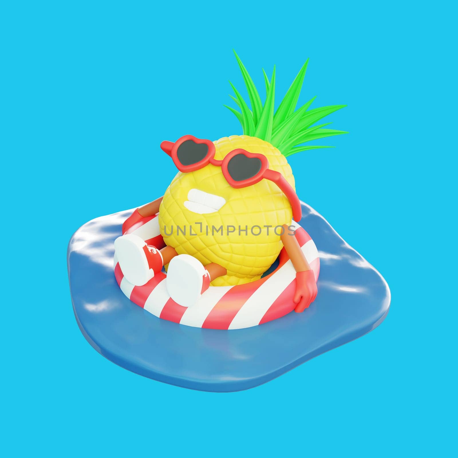 3D render design of a cute pineapple character for summer vacation