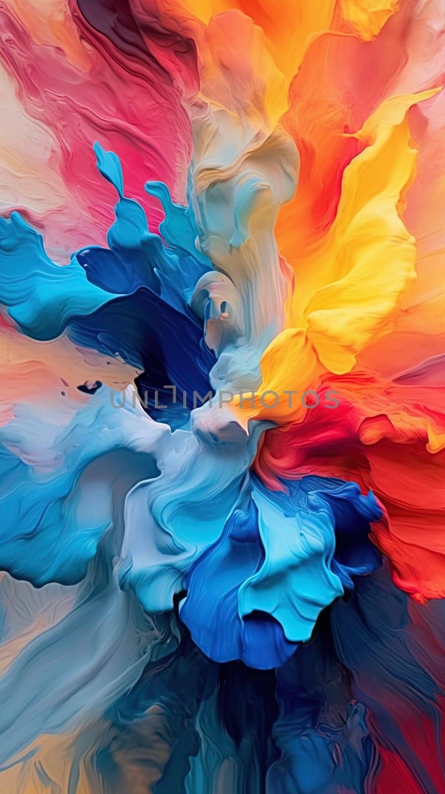 Multicolored paints in wave form. Vertical. Generative artificial intelligence