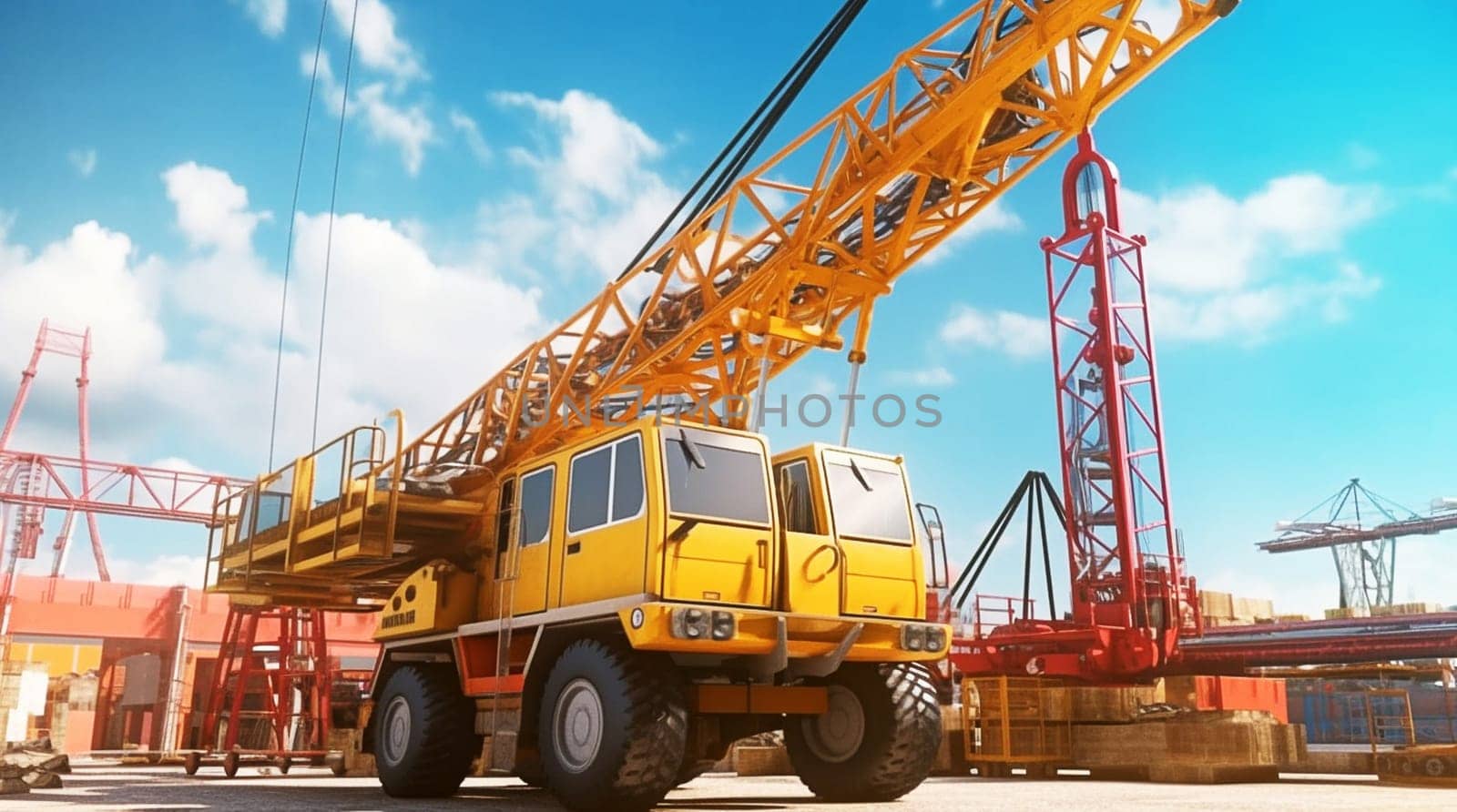 Construction site with large crane. Generative AI. High quality illustration