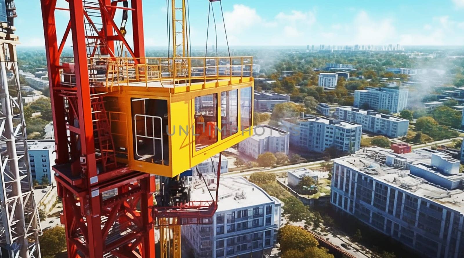 View from a high construction crane. Generative AI. High quality illustration