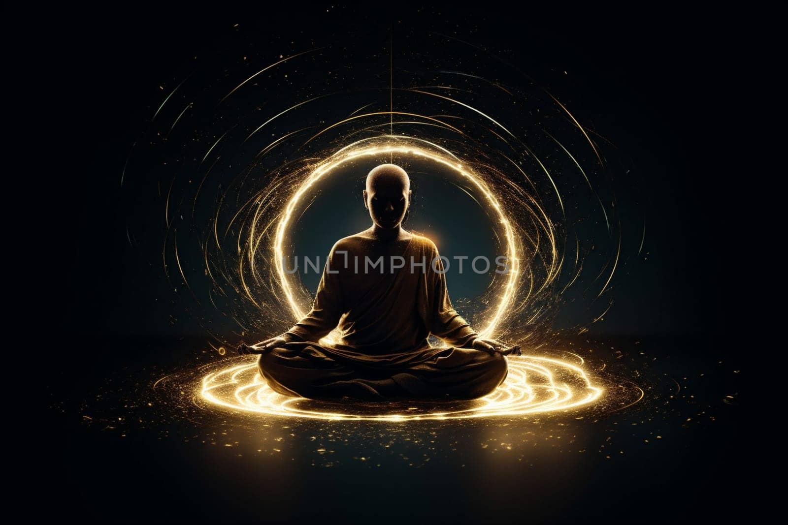 energy aura chakra meditation silhouette yoga peace pose zen spiritual. Generative AI. by SHOTPRIME