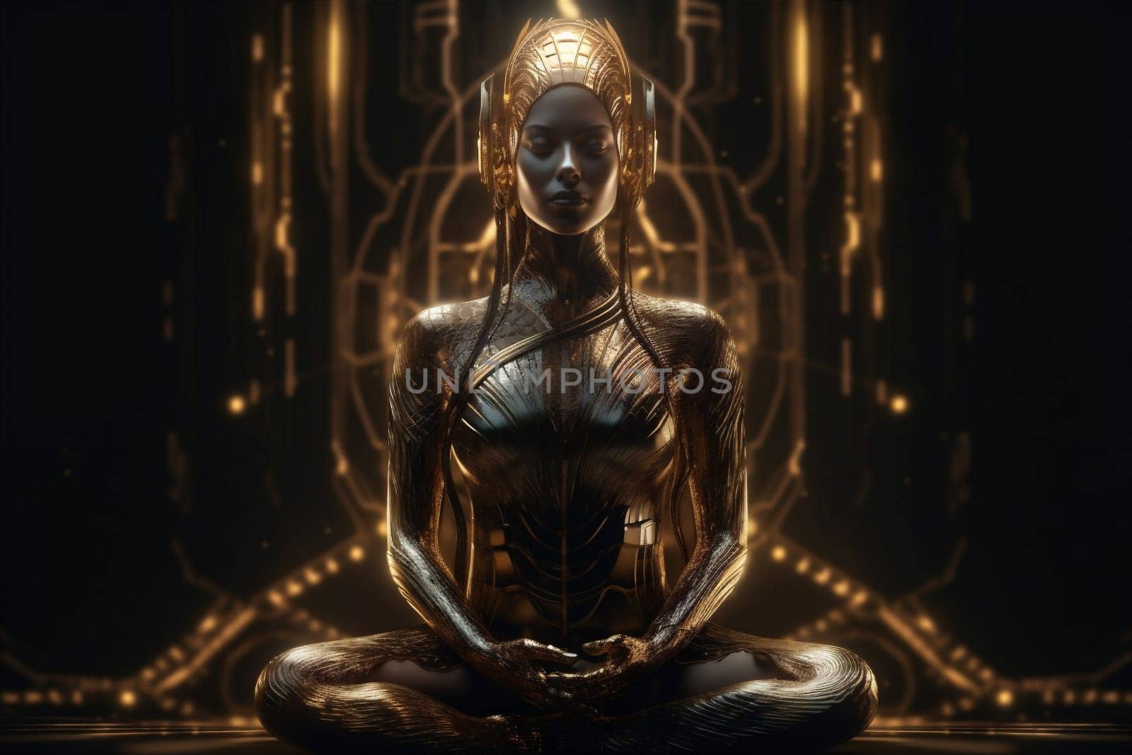 peace energy silhouette spiritual yoga chakra zen aura meditation pose. Generative AI. by SHOTPRIME