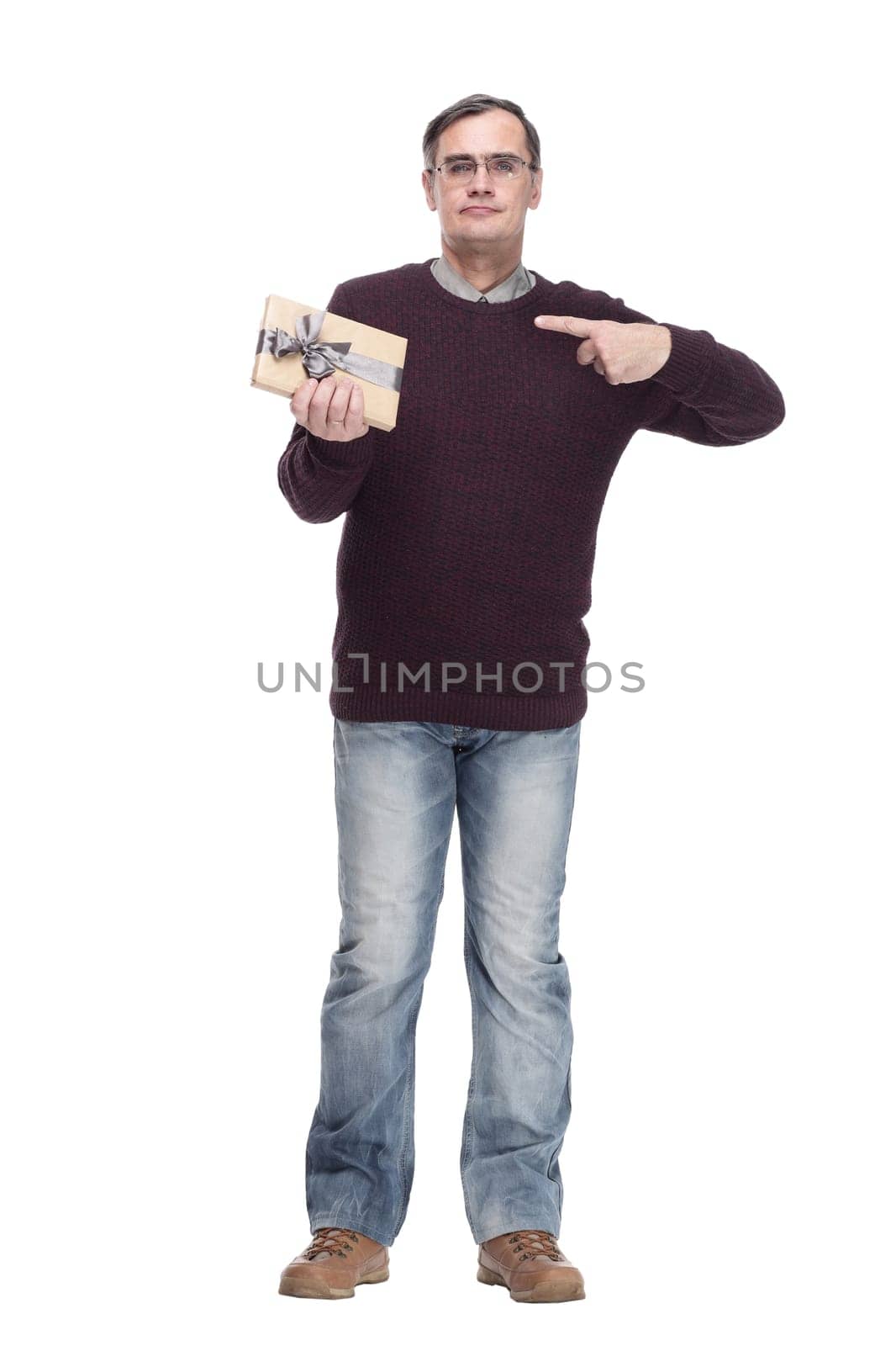 casual man with gift box. isolated on a white background.