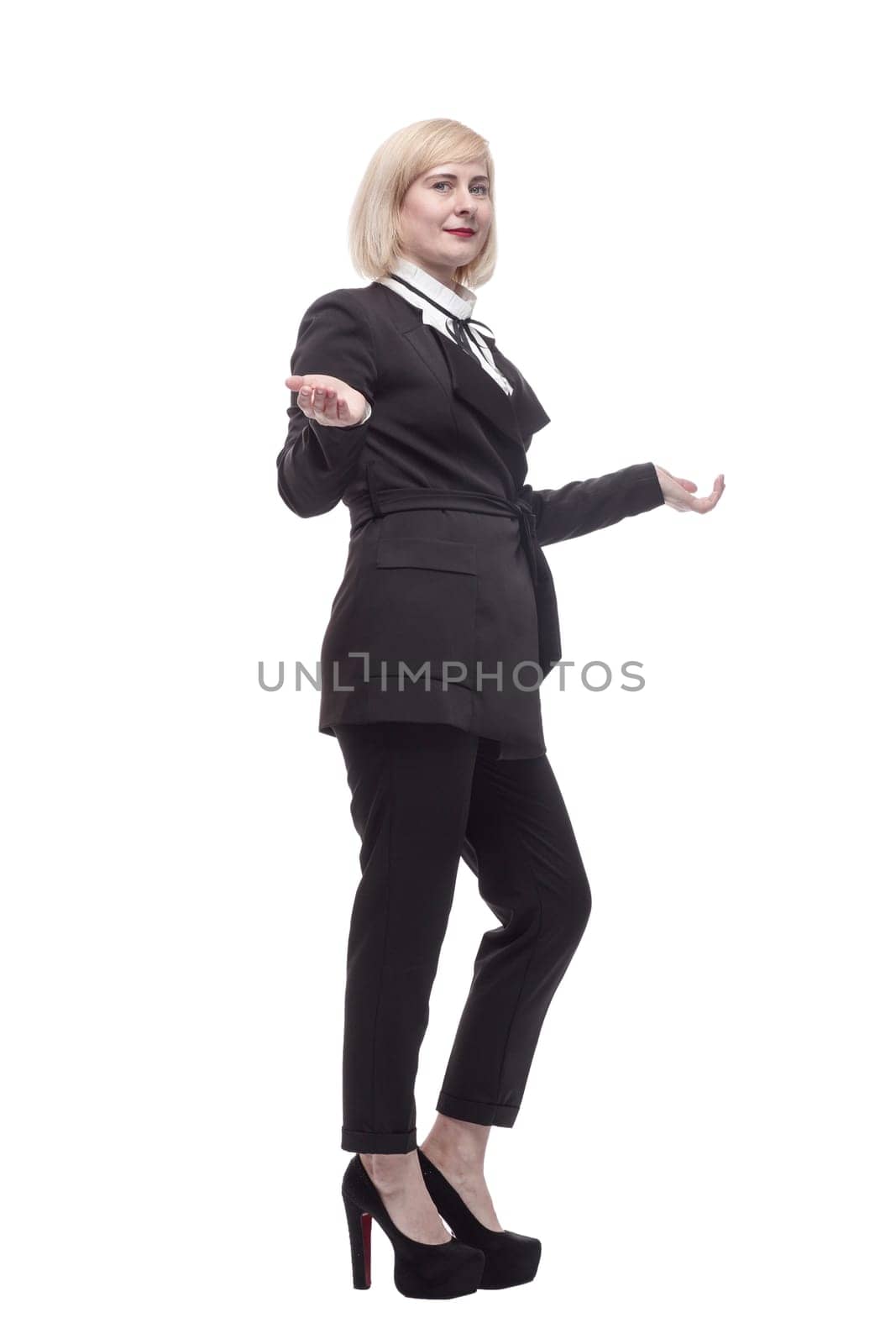 in full growth. confident business woman. isolated on a white background.