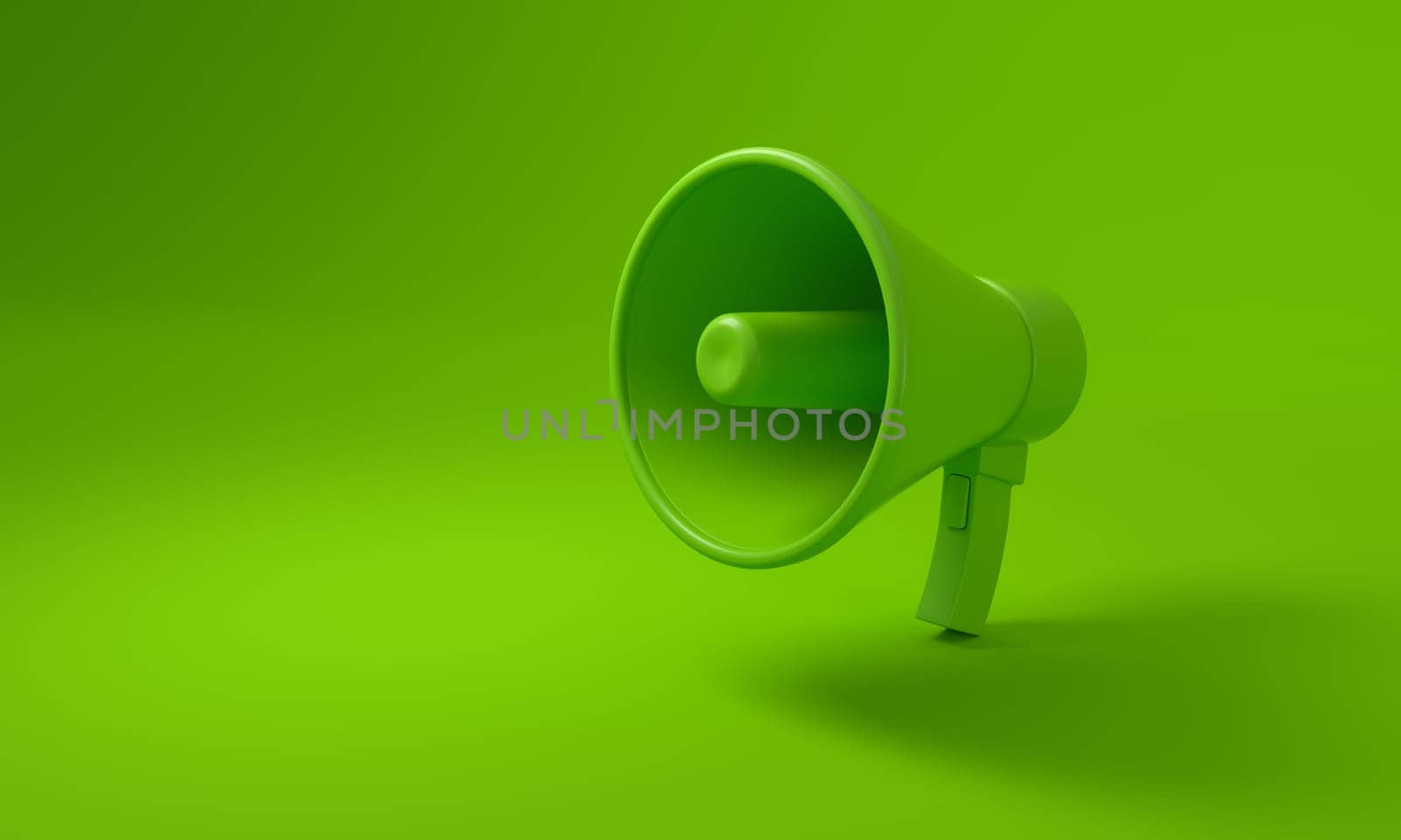 Megaphone on green background, Sustainability concept. 3D illustration.