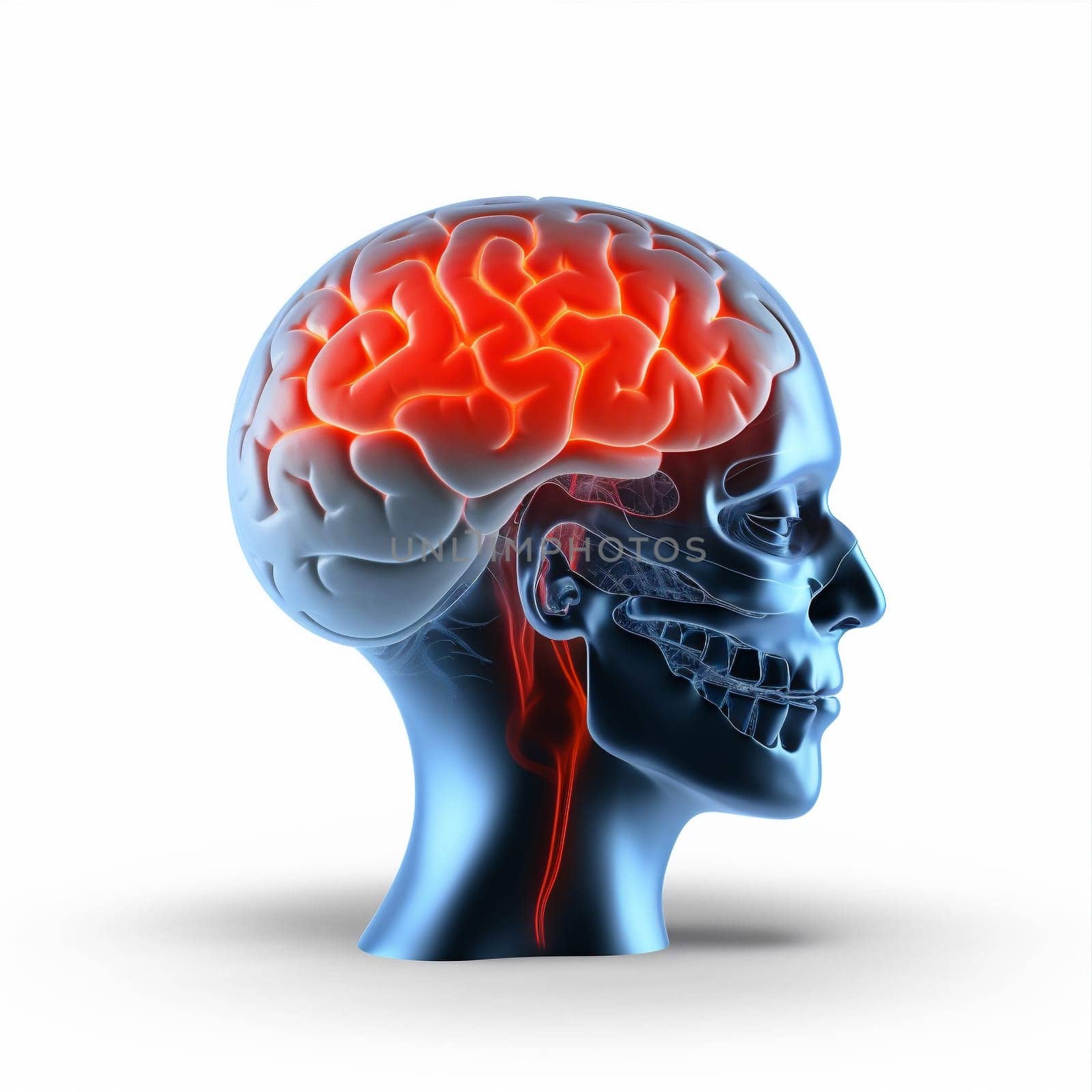 pain red headache anatomy medicine x-ray brain medical head blue. Generative AI. by SHOTPRIME
