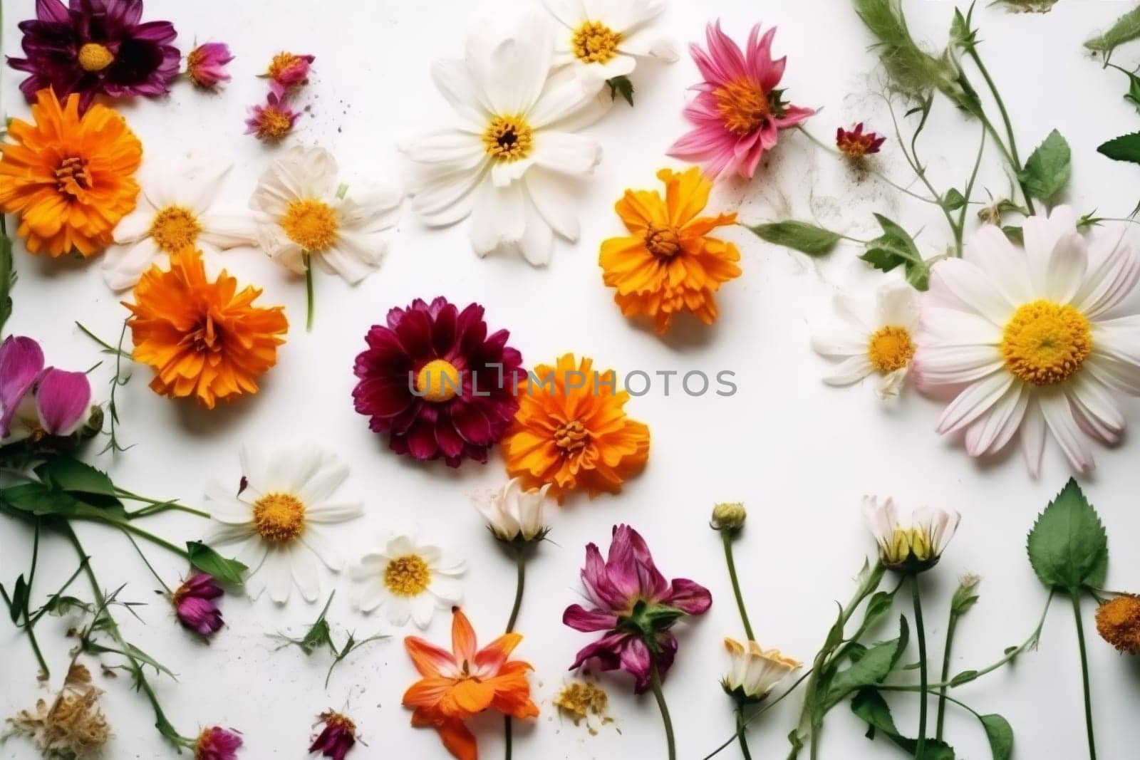 card white day flat floral anniversary spring leaf flower summer desk mockup plant frame design daisy isolated decoration nature decorative background. Generative AI.